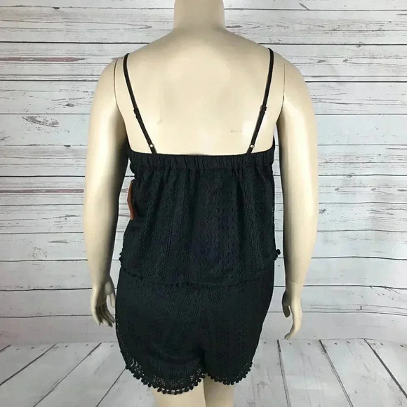 AMERICAN RAG Plus Size Pom Pom Trim Romper, Black, 0X - Picture 7 of 7